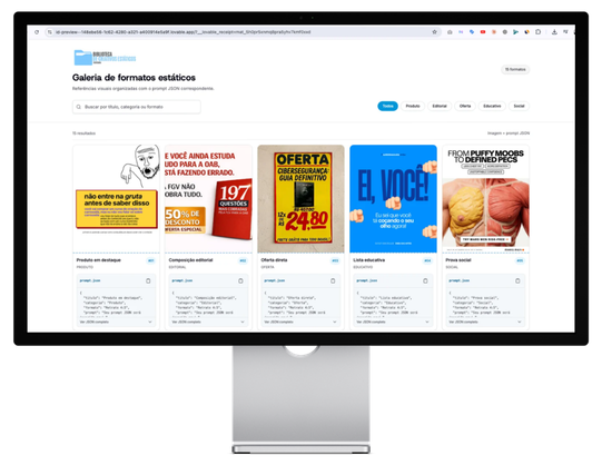 Galeria de formatos estáticos: biblioteca com +40 criativos validados